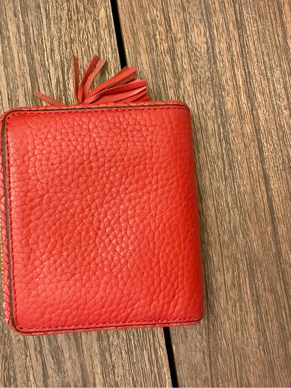 Tory Burch Coral-Red Pebbled Leather Zip Card Holder